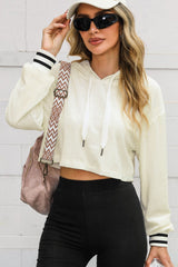 Drawstring Drop Shoulder Long Sleeve Hoodie - Be Juliet