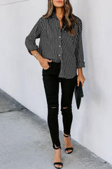 Angelina Striped Button Up Long Sleeve Shirt - Be Juliet