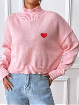 Heart Turtleneck Long Sleeve Sweater - Be Juliet