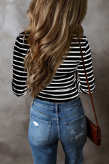 Striped V-Neck Long Sleeve Top - Be Juliet