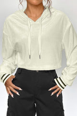 Drawstring Drop Shoulder Long Sleeve Hoodie - Be Juliet