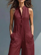 Button Front Sleeveless Jumpsuit - Be Juliet