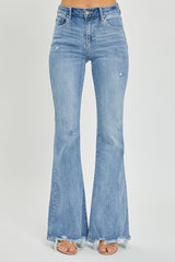 Risen Full Size High Rise Frayed Hem Flare Jeans - Be Juliet