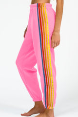 Contrast Striped Elastic Waist Active Pants - Be Juliet