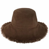Clara Wide Brim Frayed Bucket Hat – Natural