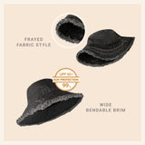 Clara Wide Brim Frayed Bucket Hat – Natural