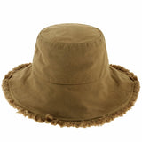 Clara Wide Brim Frayed Bucket Hat – Natural
