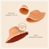 Clara Wide Brim Frayed Bucket Hat – Natural