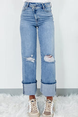 Distressed Straight Jeans with Pockets - Be Juliet
