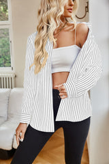 Angelina Striped Button Up Long Sleeve Shirt - Be Juliet