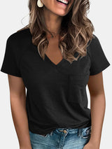 Pocketed V-Neck Short Sleeve T-Shirt - Be Juliet