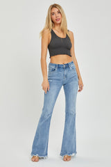 Risen Full Size High Rise Frayed Hem Flare Jeans - Be Juliet