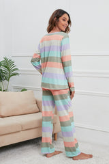 Striped Round Neck Long Sleeve Top and Drawstring Pants Lounge Set - Be Juliet