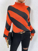Chic Stripes Dropped Shoulder Turtleneck Sweater - Be Juliet