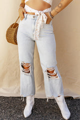 Distressed Raw Hem Jeans with Pockets - Be Juliet