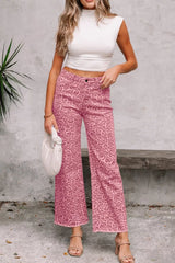 Leopard Frayed Edge Wide Leg High Waist Jeans - Be Juliet