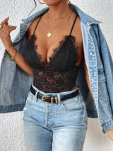 Crisscross Lace Spaghetti Strap Bodysuit - Be Juliet