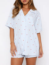 Valentine's Day Printed Collared Neck Short Sleeve Top and Shorts Set - Be Juliet