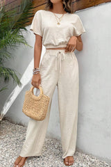 Round Neck Short Sleeve Top and Pants Set - Be Juliet