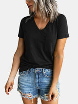 Pocketed V-Neck Short Sleeve T-Shirt - Be Juliet