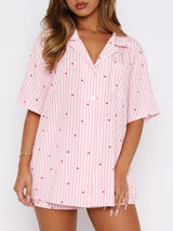 Valentine's Day Printed Collared Neck Short Sleeve Top and Shorts Set - Be Juliet