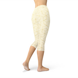 White Geometric Cube Capri Leggings