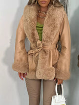 Faux Fur Trimmed Belted Outerwear - Be Juliet