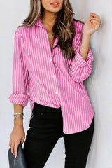 Angelina Striped Button Up Long Sleeve Shirt - Be Juliet
