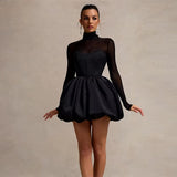 Mozision Turtleneck Sheer Long Sleeve Mini Dress - Be Juliet