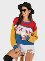 Perfee OKAY Contrast Long Sleeve Sweater - Be Juliet