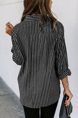 Angelina Striped Button Up Long Sleeve Shirt - Be Juliet