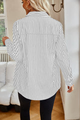 Angelina Striped Button Up Long Sleeve Shirt - Be Juliet