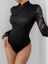Perfee Lace Mock Neck Long Sleeve Bodysuit - Be Juliet