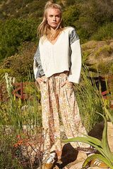 POL Cable Knit Quilting Patch V-Neck Contrast Sweater - Be Juliet