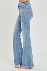 Risen Full Size High Rise Frayed Hem Flare Jeans - Be Juliet