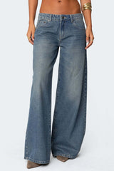 Wild Streak Wide-Leg Printed Denim Jeans