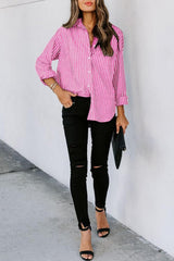 Angelina Striped Button Up Long Sleeve Shirt - Be Juliet