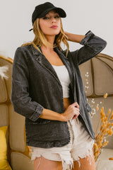 BiBi Single Breasted Washed Denim Blazer - Be Juliet