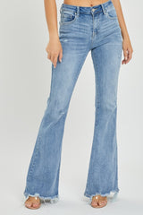 Risen Full Size High Rise Frayed Hem Flare Jeans - Be Juliet