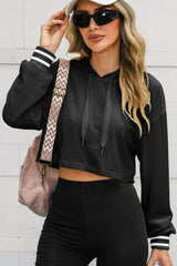 Drawstring Drop Shoulder Long Sleeve Hoodie - Be Juliet