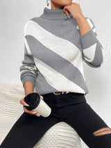 Chic Stripes Dropped Shoulder Turtleneck Sweater - Be Juliet