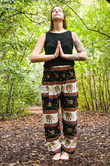 Black Elephant Print Boho Harem Pants – Women's One Size