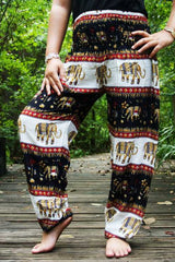 Black Elephant Print Boho Harem Pants – Women's One Size