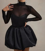 Mozision Turtleneck Sheer Long Sleeve Mini Dress - Be Juliet