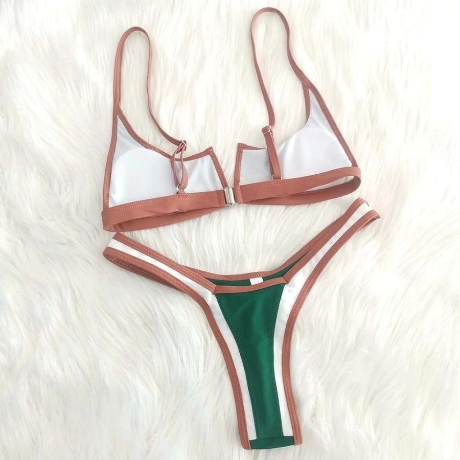 Lilo Patchwork Bikini - flat lay of full set with clasp detail - Be Juliet
