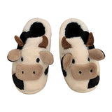 plush cow slippers with non-slip sole