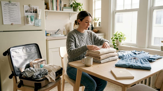 Woman folding clothes for travel wardrobe