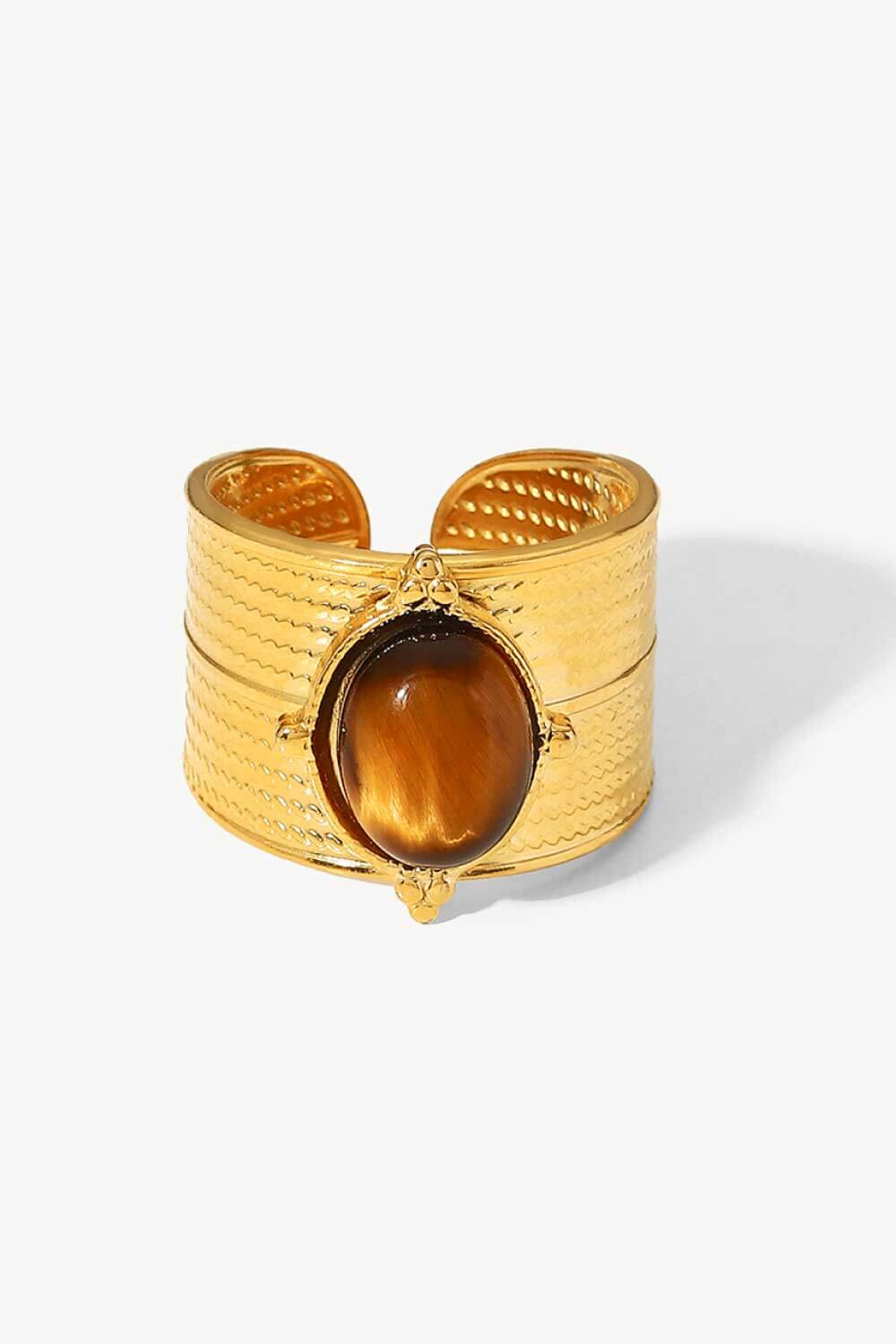18K Gold-Plated Wide Open Ring - Brown, front view on finger - Be Juliet