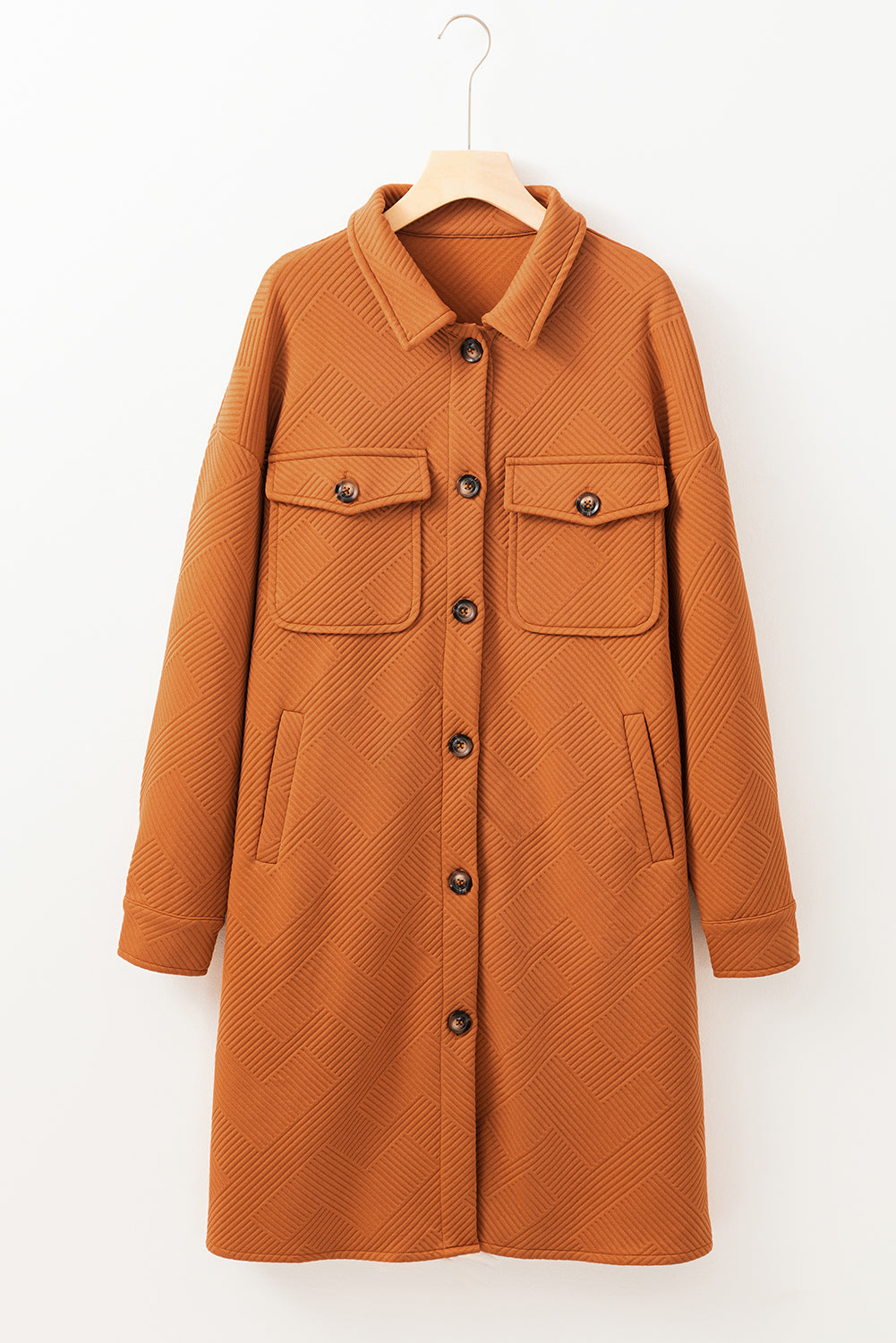 Textured Collared Button-Up Drop Shoulder Coat - Be Juliet