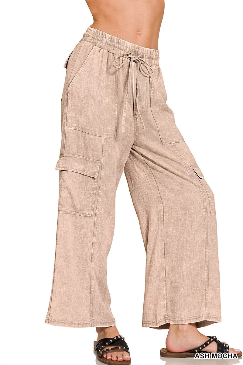 Emery Washed Linen Cargo Pants - Be Juliet